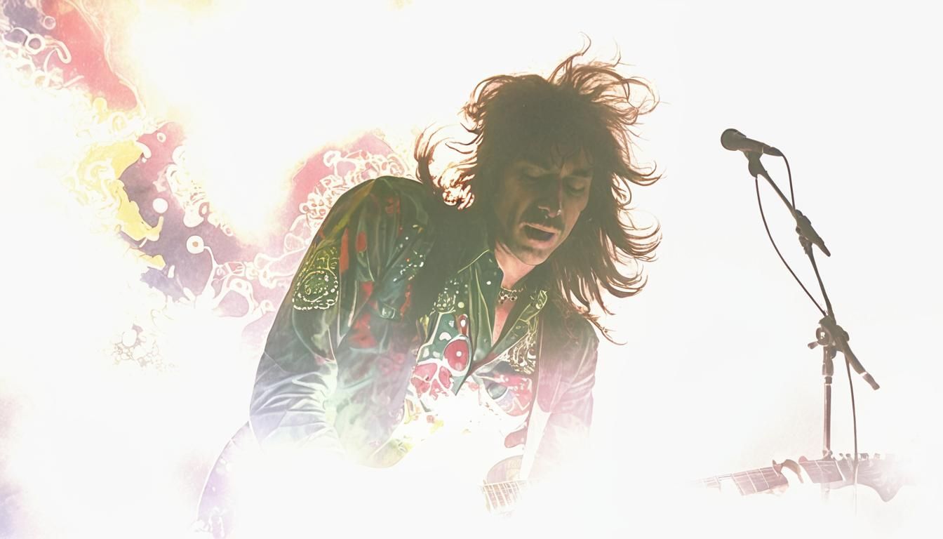 Blues Rock Band Live Performance in Psychedelic Art Style