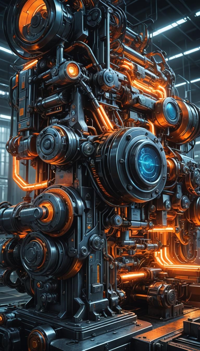 Futuristic Sci-Fi Machines in Neon Industrial Setting