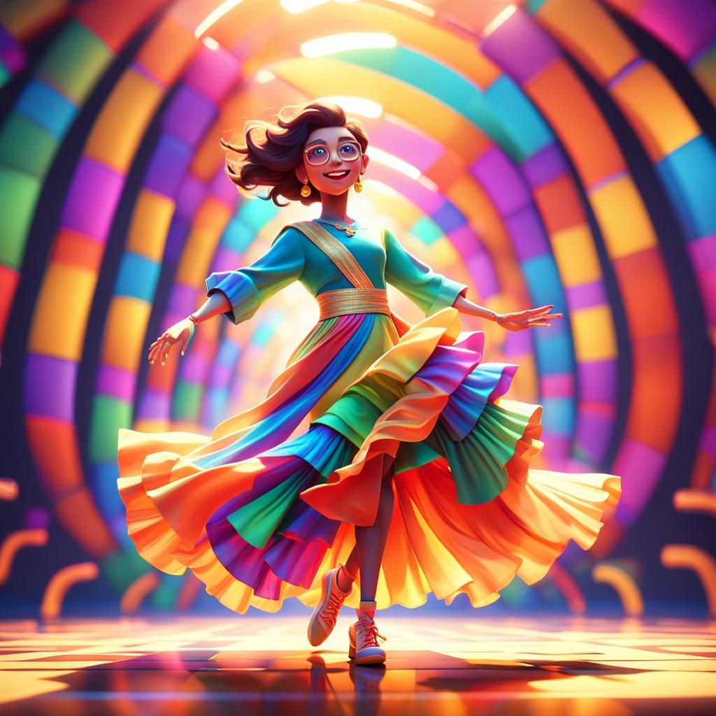 Woman Dancing Macarena in Pixar Style