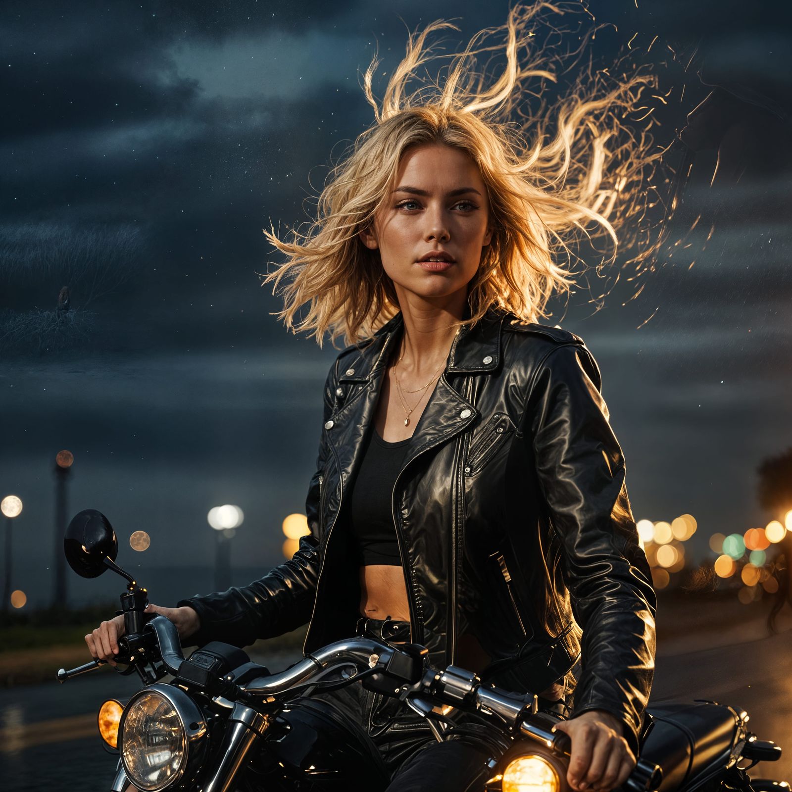 Nightfall Scene: Woman on Bike with Heart