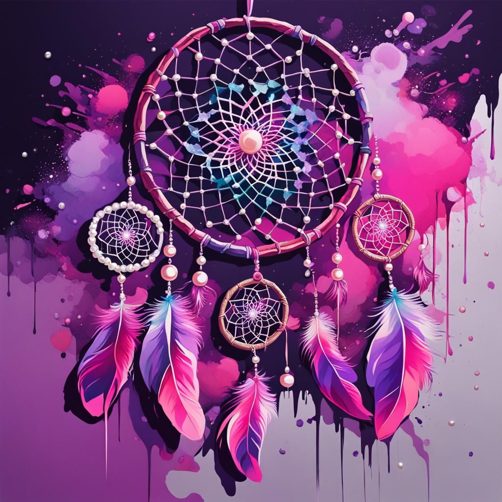 Colorful Dreamcatcher with Crystals in Graffiti Art Style