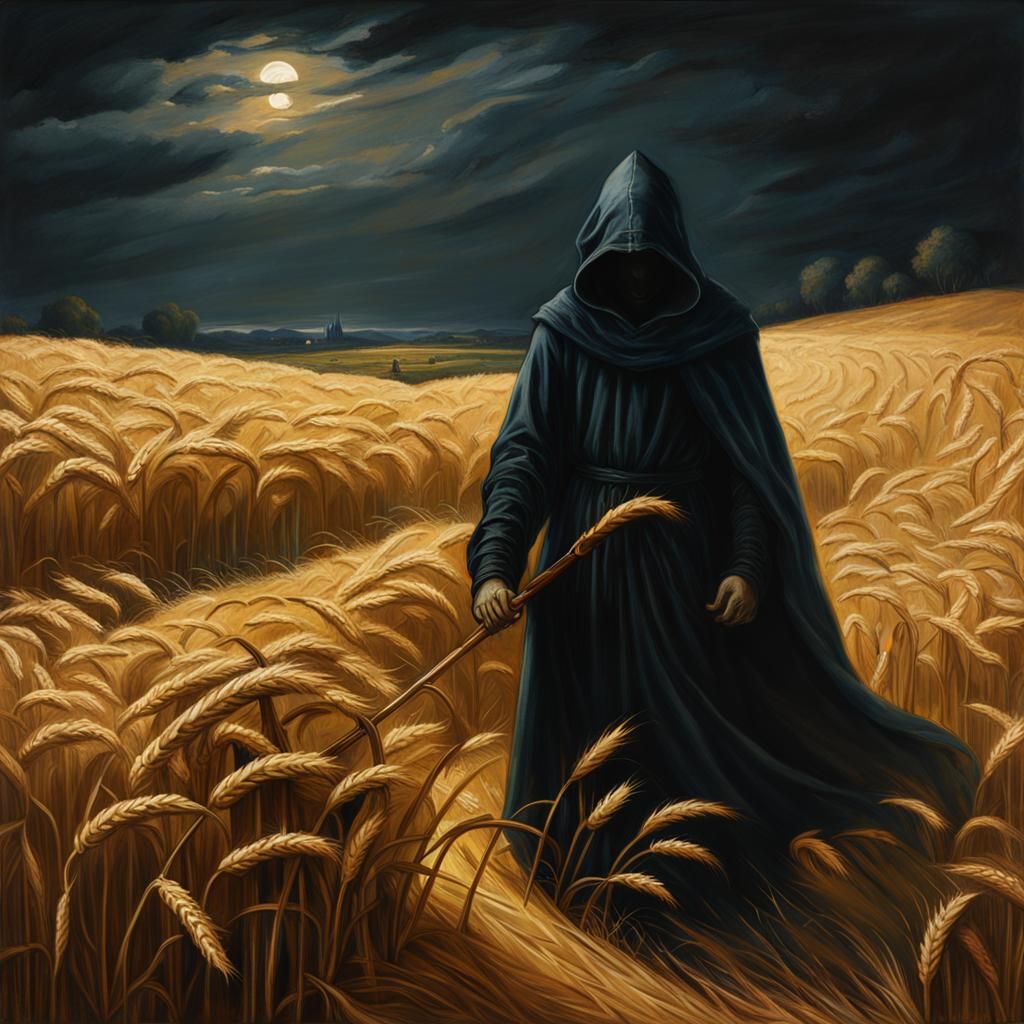 The Reaper in Wheat Field, Pre-Raphaelite Style