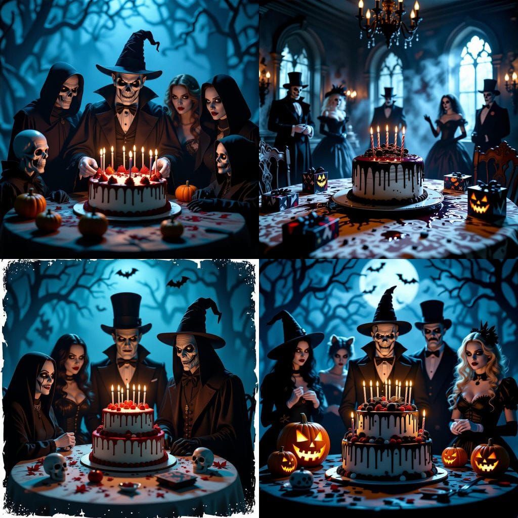 Horror Movie Characters Celebrate Spooky Birthday Party