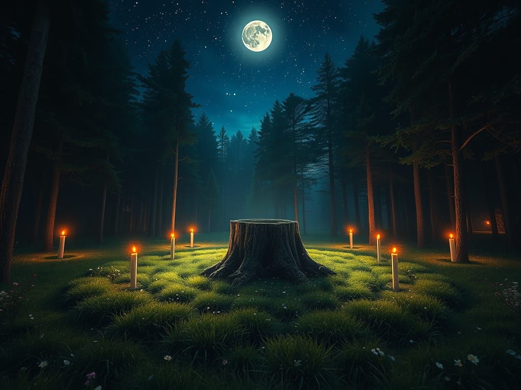 Dreamlike Forest Sanctuary under Starry Skies