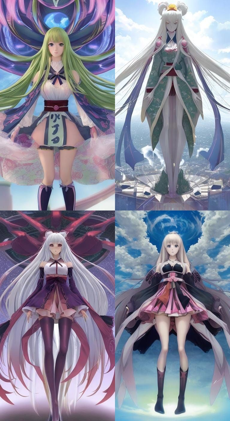 Giant Anime Girl in Japanese Manga Style