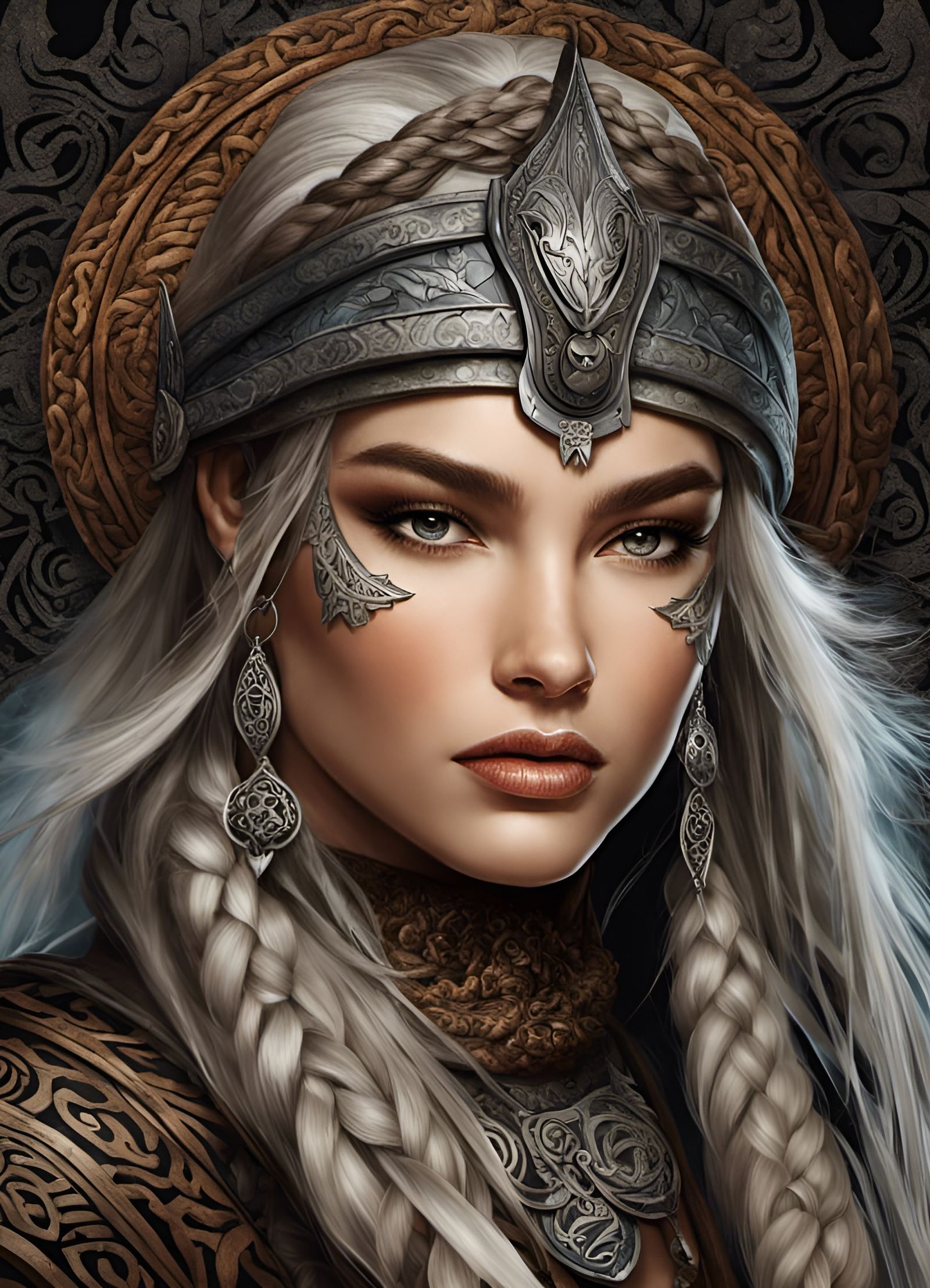 Viking Girl with Wolf Pet in Vintage Illustration