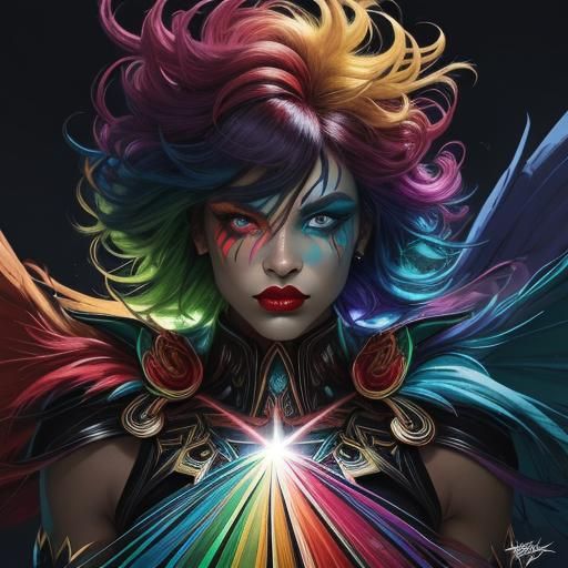 Rainbow Woman with Peacock Feathers in Comic Art