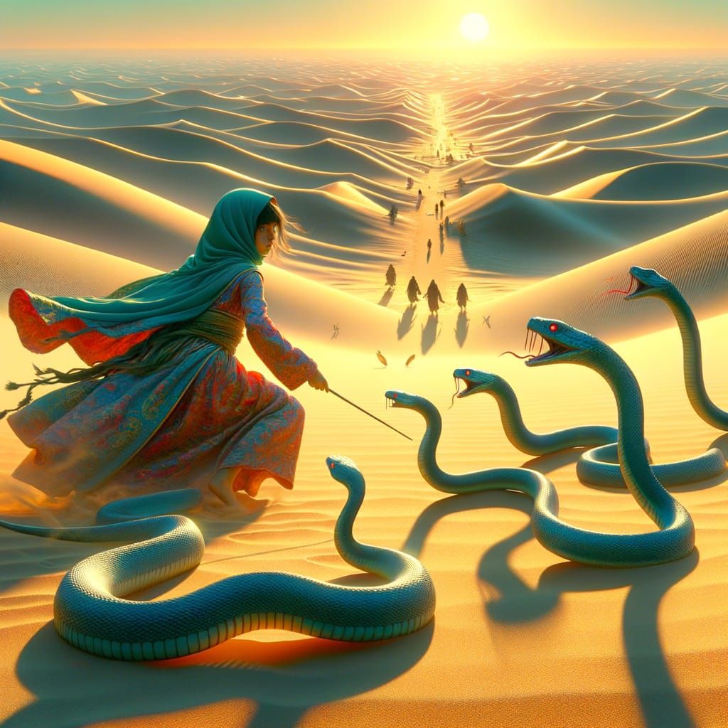 Arabian Girl Lost in Desert Oasis: Japanese Art