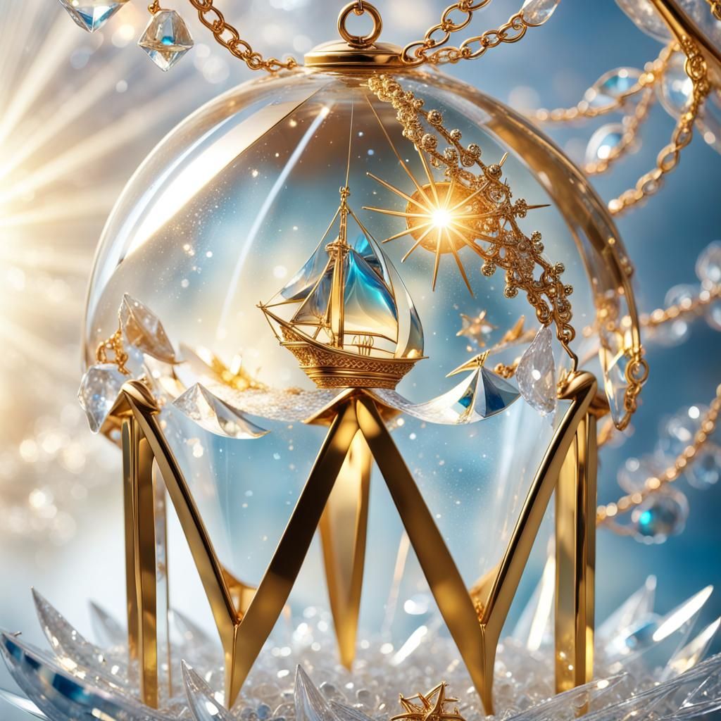 Golden Sails in Glass Sphere Under Bright Sunlight