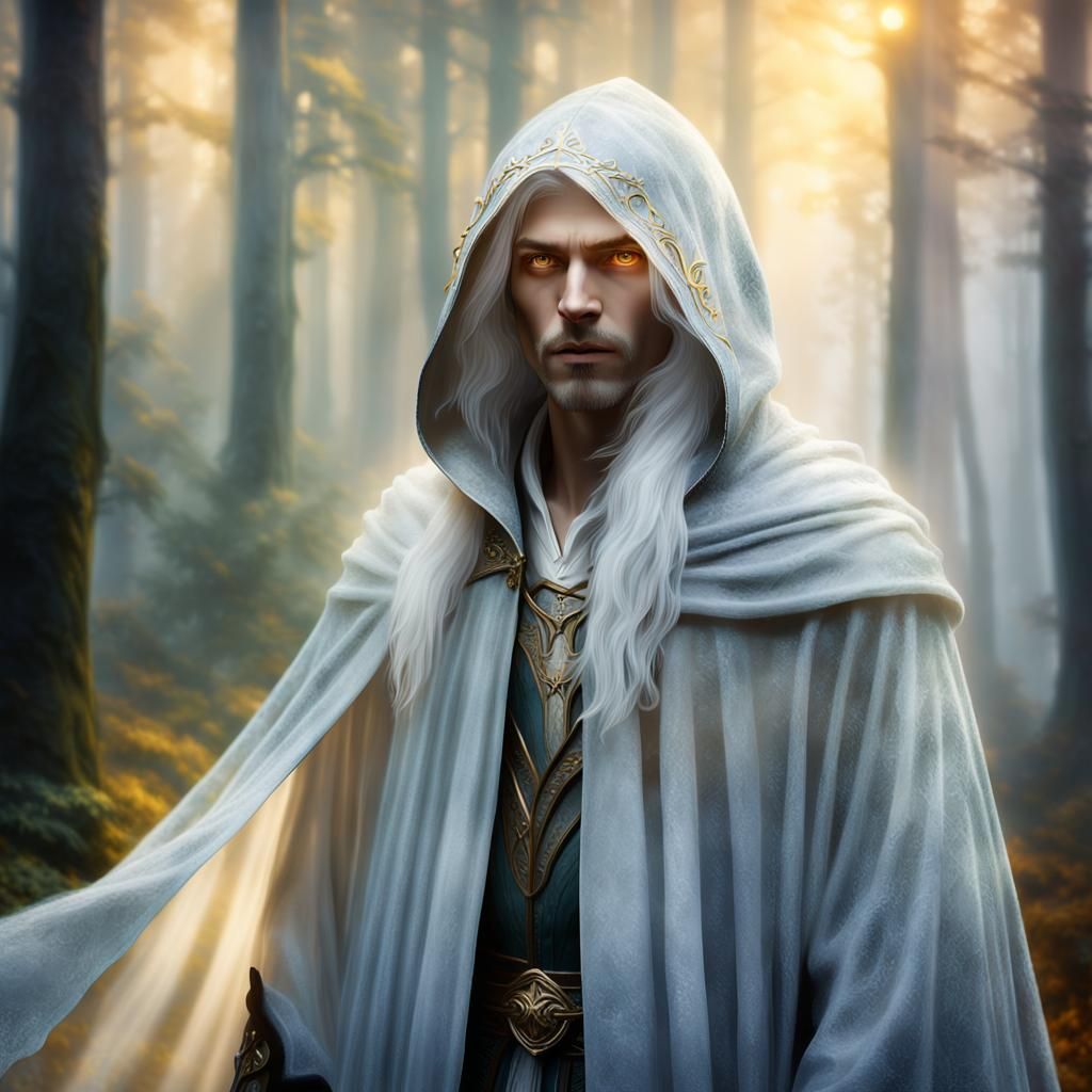 Ethereal Half-Elf in Mystical Forest, Fantasy Art