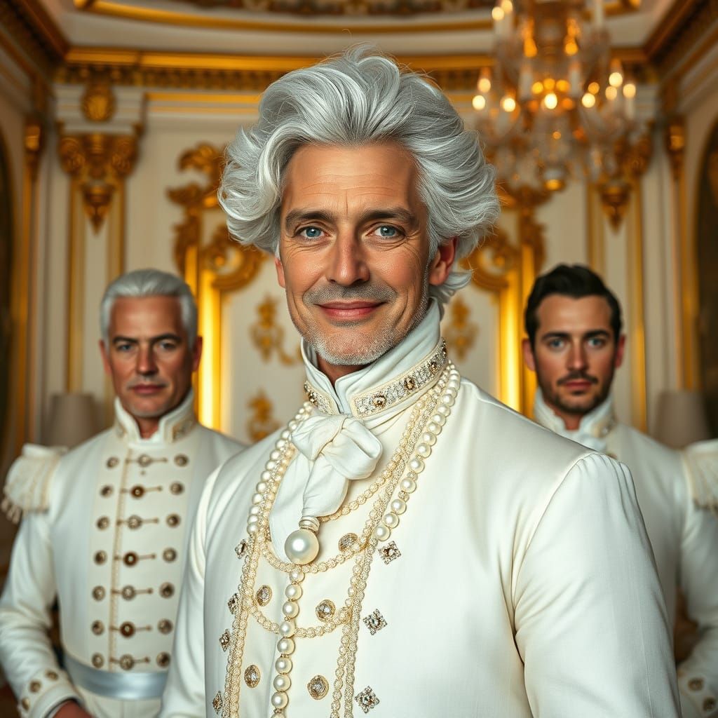 Elegant Men in Opulent 18th Century Ballroom