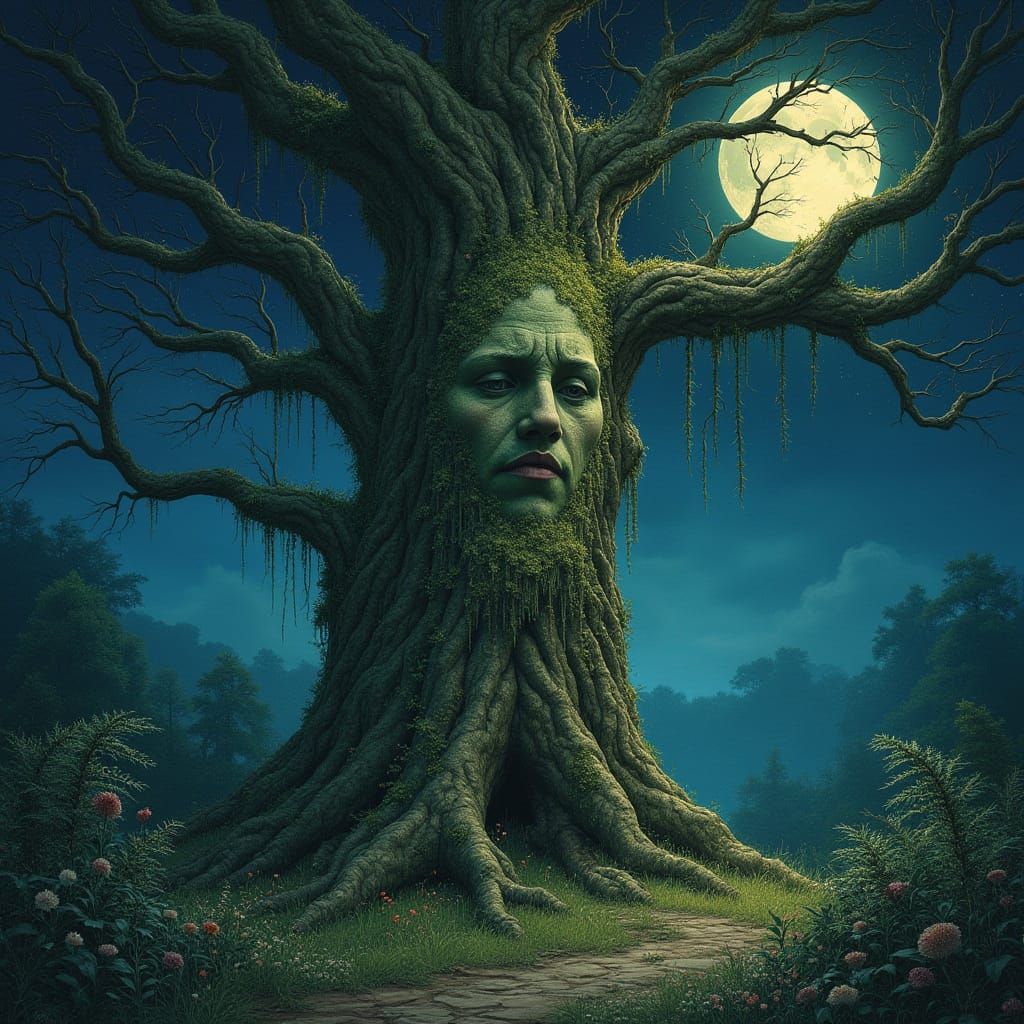 Ancient Tree Guardian in Art Nouveau Style