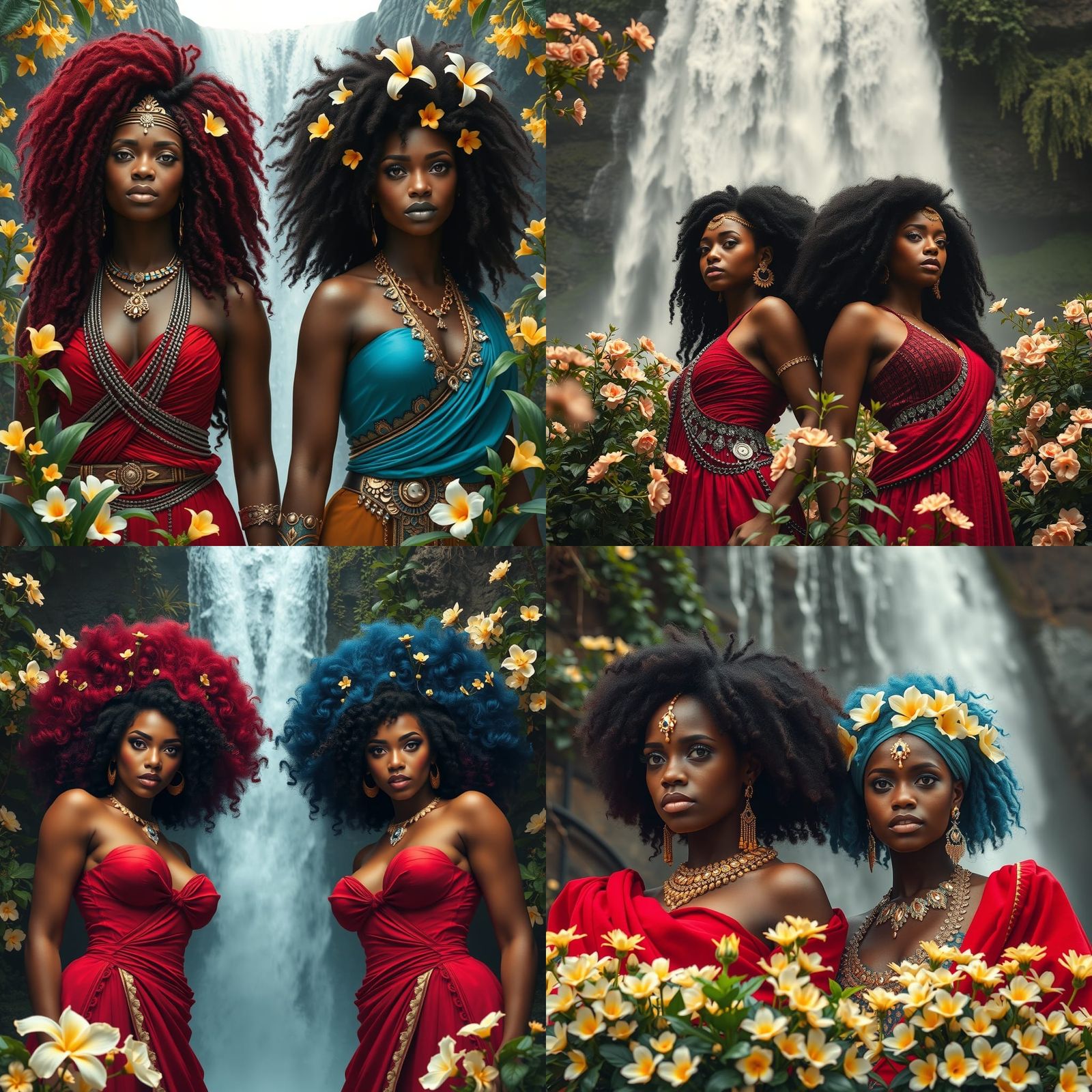 Majestic Afro Queens in Hyperrealistic Style