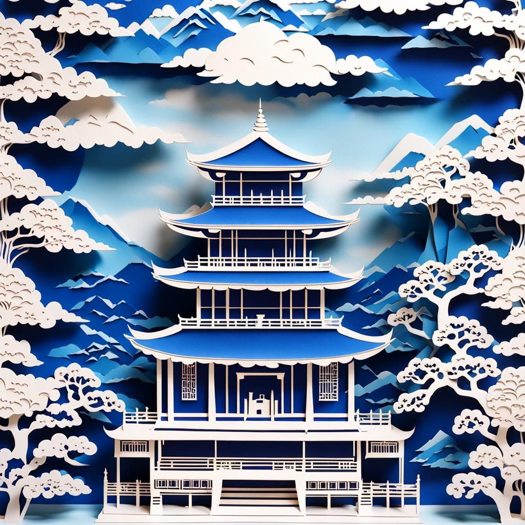 Kirigami Japanese Buddhist Temple in Natural Setting