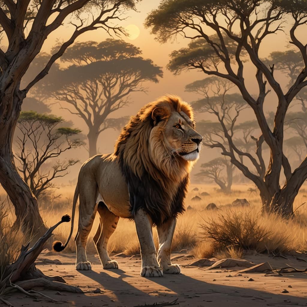 Lion in Savanna Concept Art