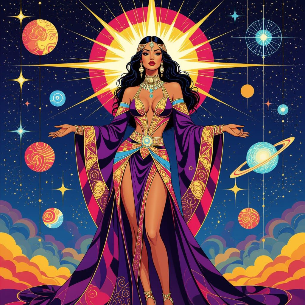 Sun Goddess in Cosmic Style, Patrick Nagel & Amaringo Influe...