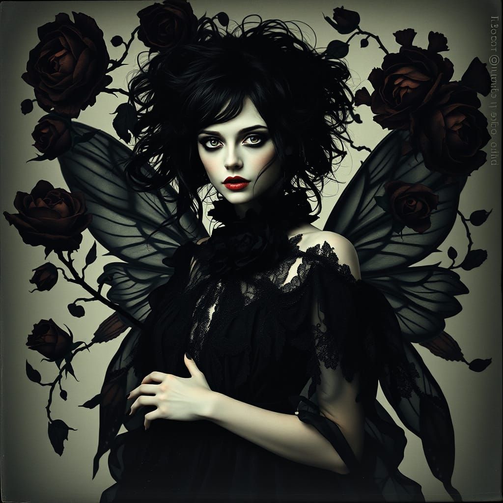Goth Rose Fairy in Dramatic Photogram Composition