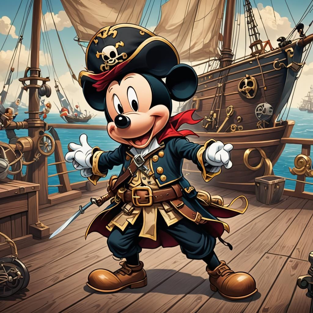 Mickey Mouse as Swashbuckling Pirate, Cartoon Art
