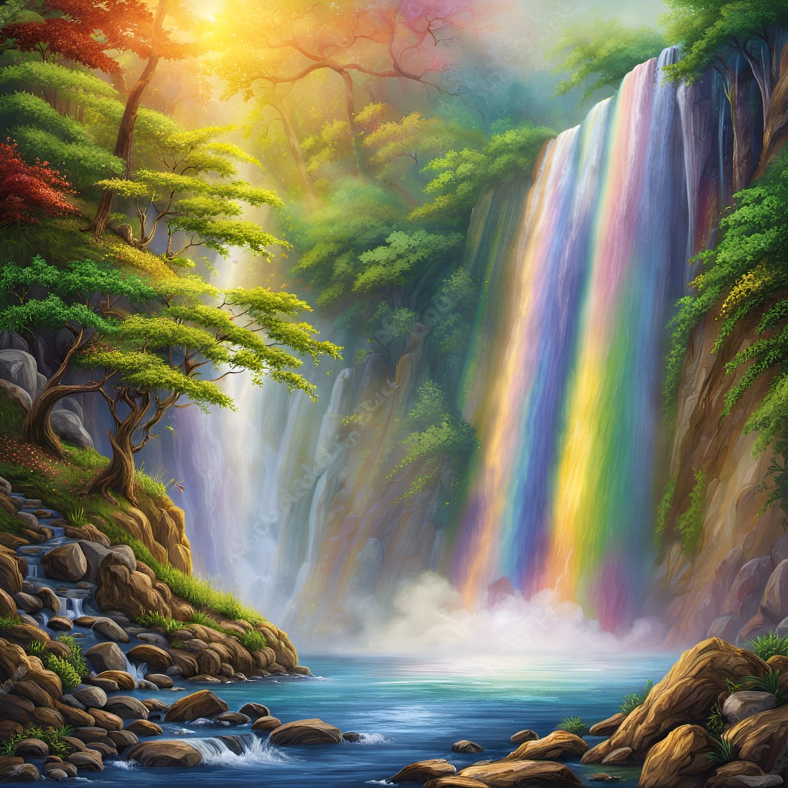 Beautiful Rainbow Waterfall in High Resolution