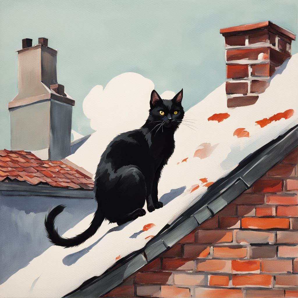 Black Cat Surprise: Gouache Painting of Chimney Sweep