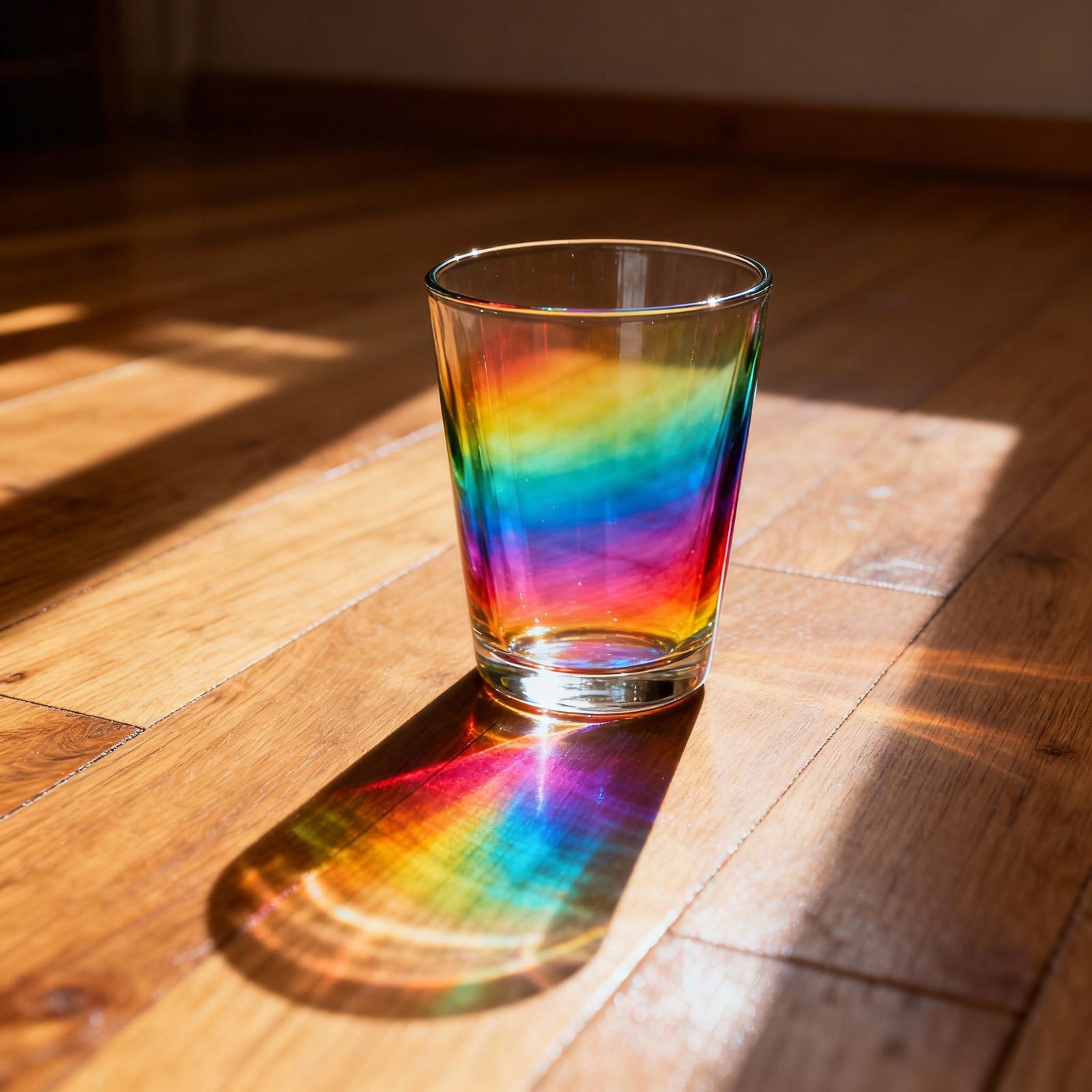 Majestic Rainbow Colors Erupting from Glass on Floor