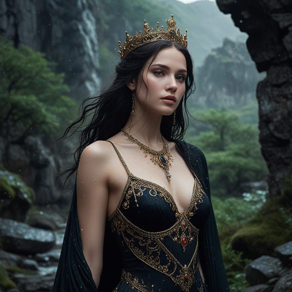 Mystical Goddess Amidst Dystopian Ruins in Cyberpunk Style