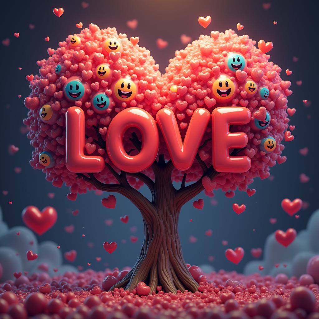 Cartoon Tree of Love in Detailed Matte Painting