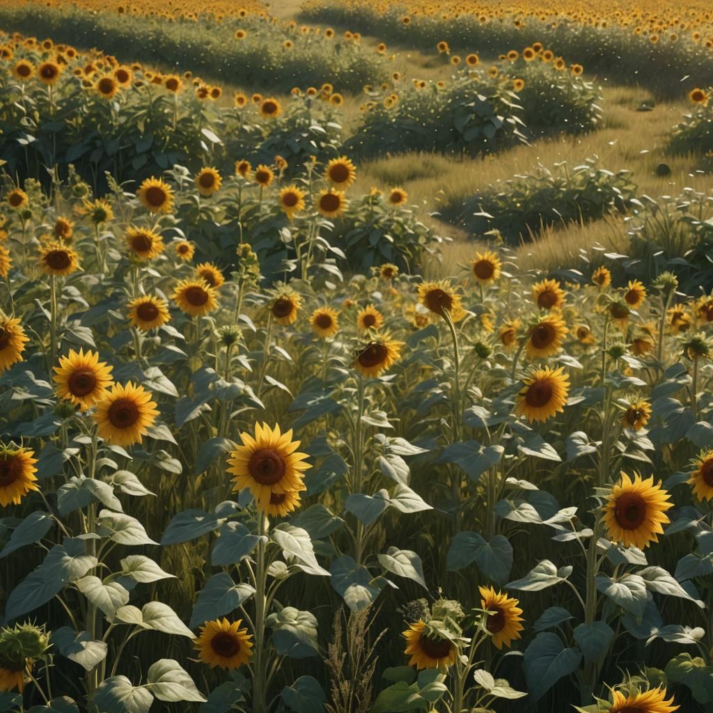 Sunflower Meadow Run: Detailed Matte Painting