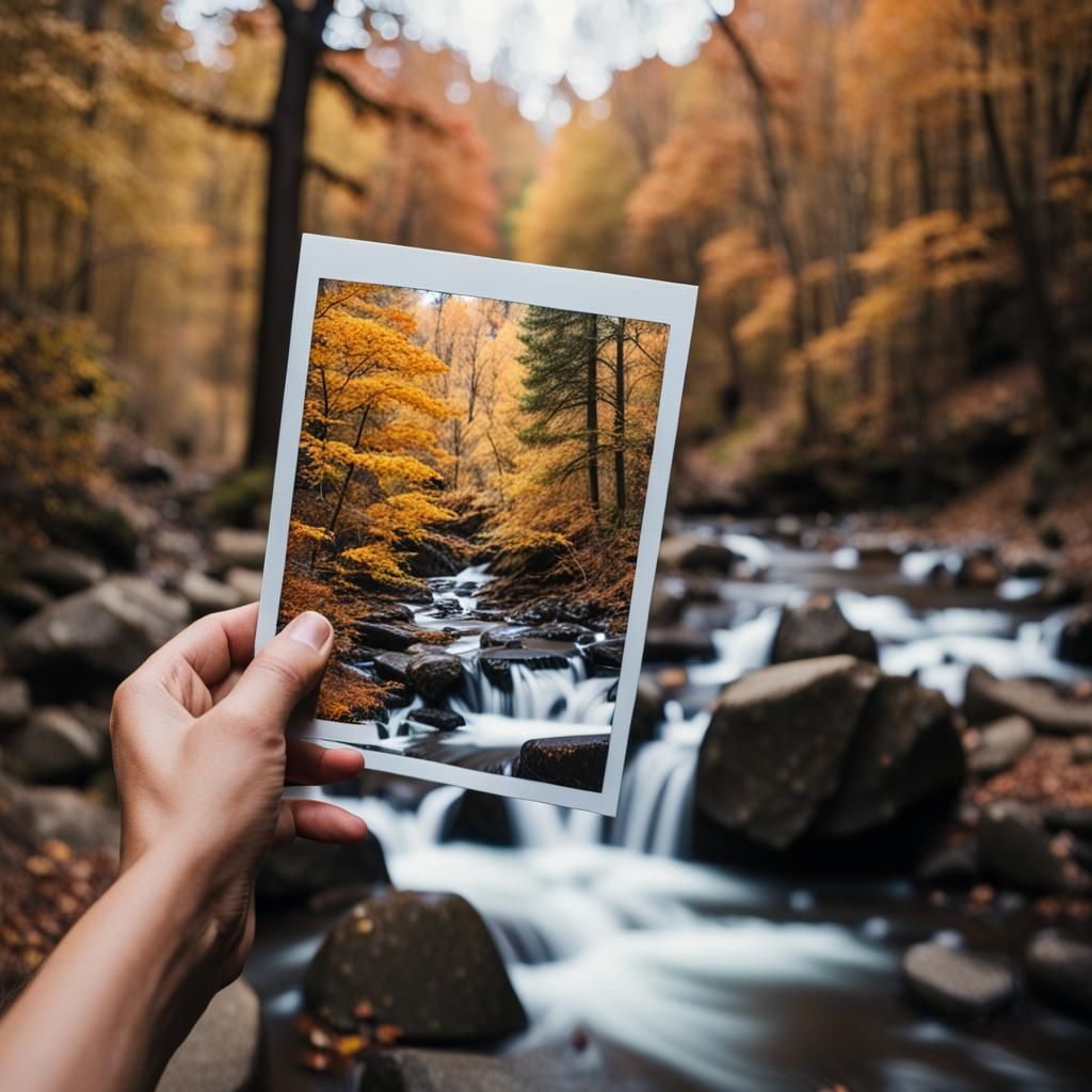 Autumn Forest Reflected in Polaroid Photo