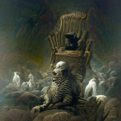 Macabre Cat King on Bone Throne