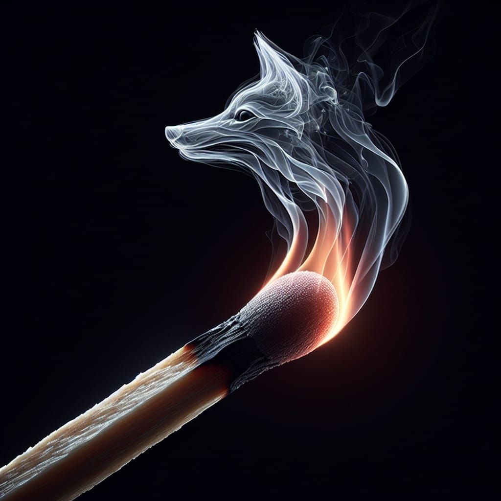 Matchstick Smoke Fox: High-Resolution CGI Fine Art
