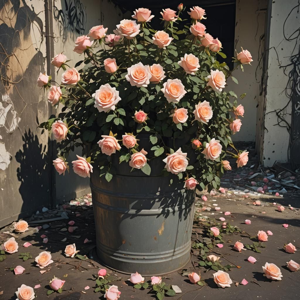 Blooming Rosebush in Dystopian Atrium