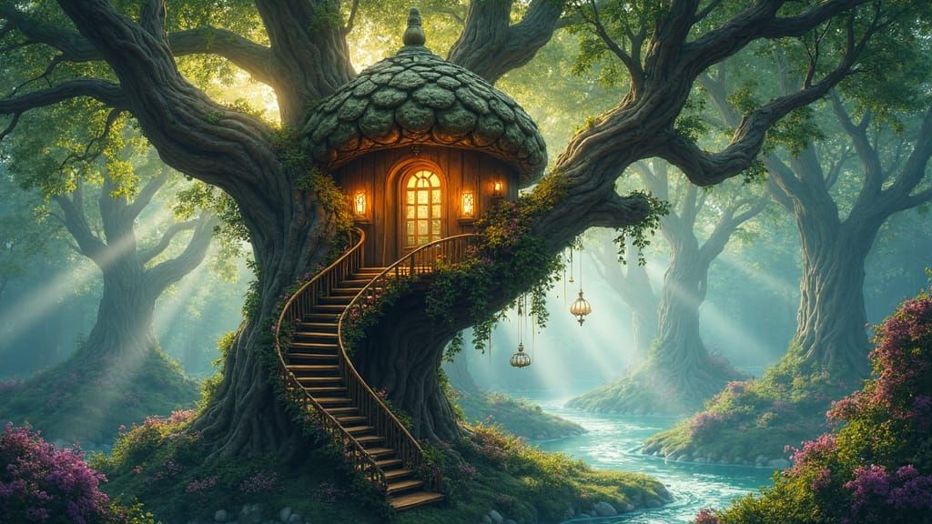 Whimsical Treehouse Sanctuary in Emerald Forest