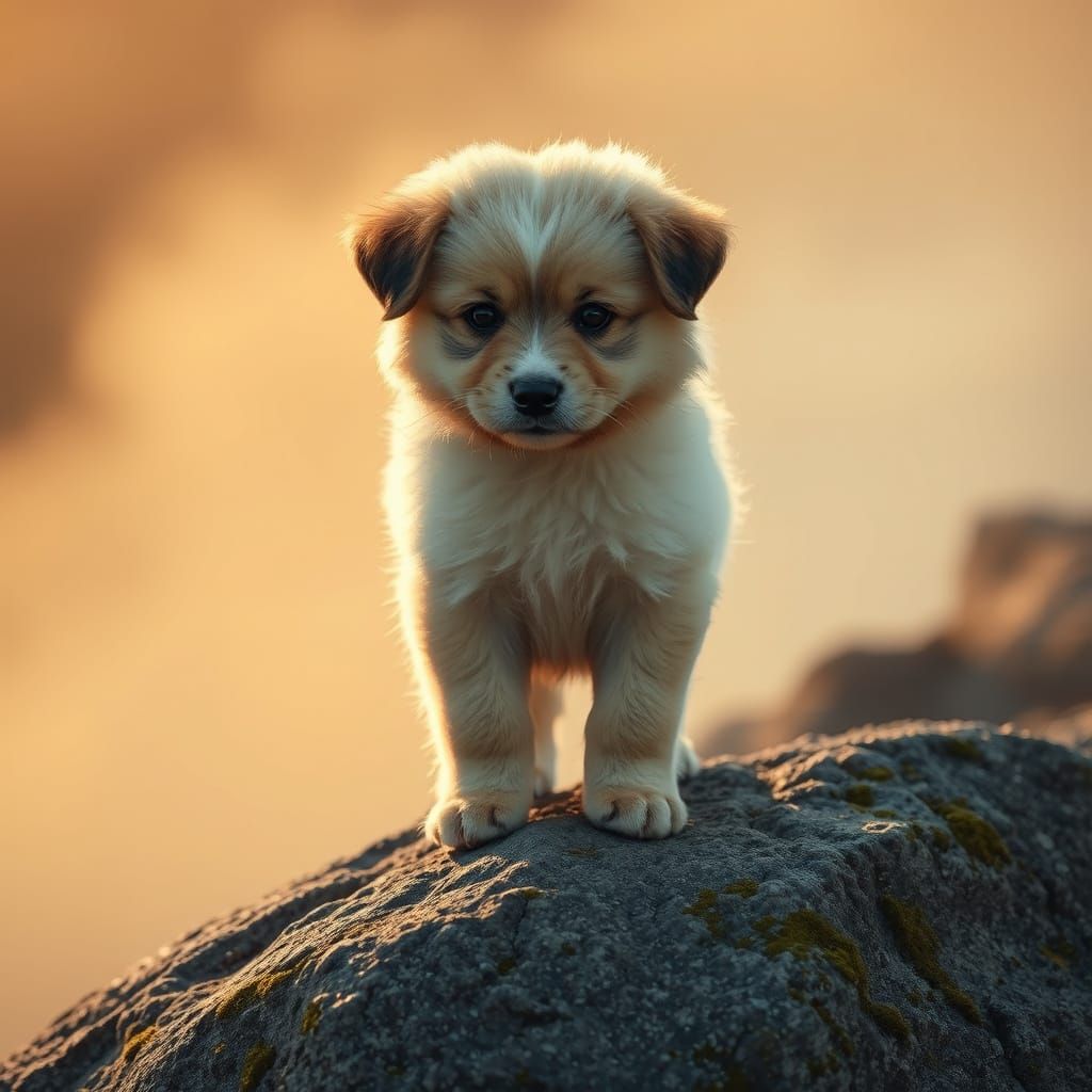 Fluffy Puppy in Serene Hyperrealistic Scene