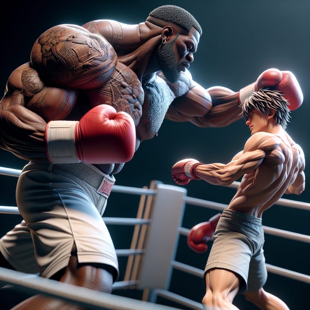 Boxers in Ring: 3D Anime Fight Scene
