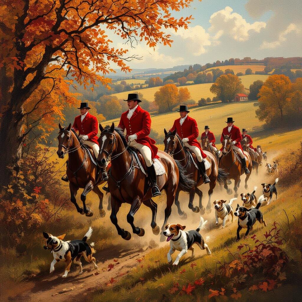 18th Century Fox Hunt Painting in Baroque Style