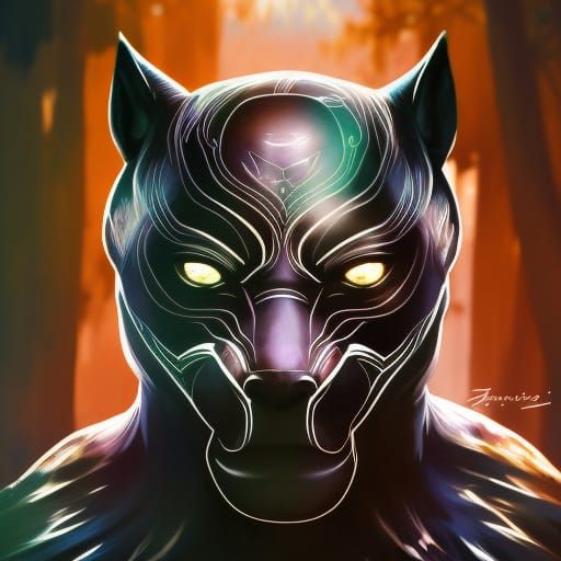 Black Panther Portrait in Anime Art Style
