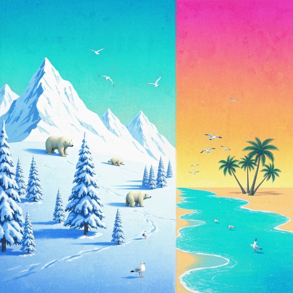 Contrasting Worlds: Snow Bears Meet Sunny Beach