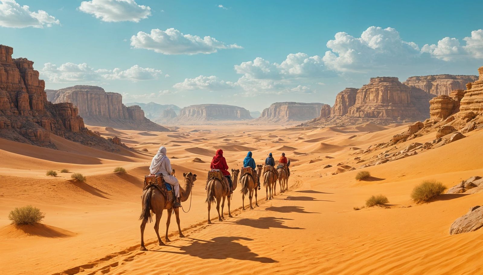 Camels Traverse Sahara Desert Hills in Digital Matte Paintin...