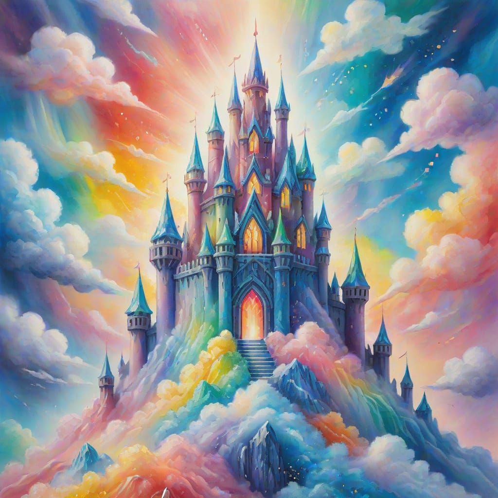 Melting Crystal Castle in Rainbow Oil Pastel