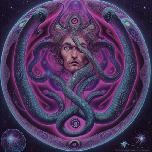 Cosmic Snake Octopus in Ornate Mystical Style