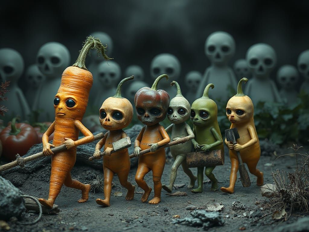 Melancholy Vegetable Parade in Ghostly Garden