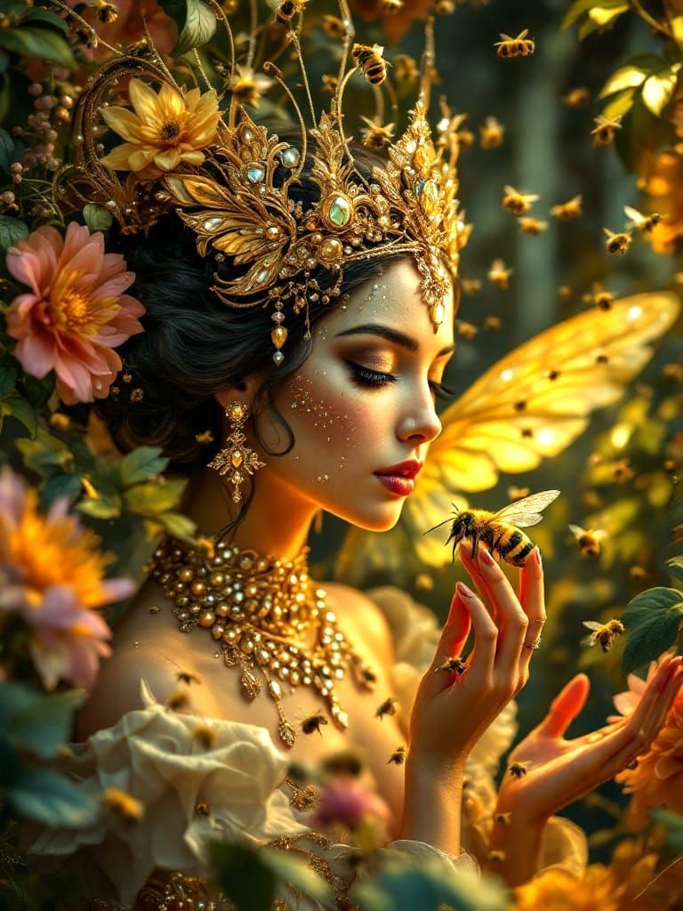 Elegant Queen Bee in Art Nouveau Architecture