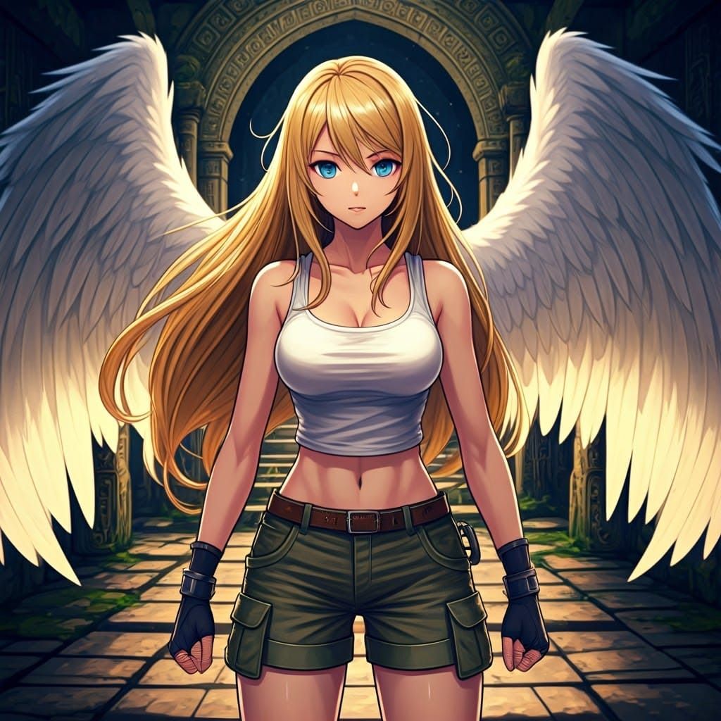 Anime Angel Ready to Explore Ancient Tomb