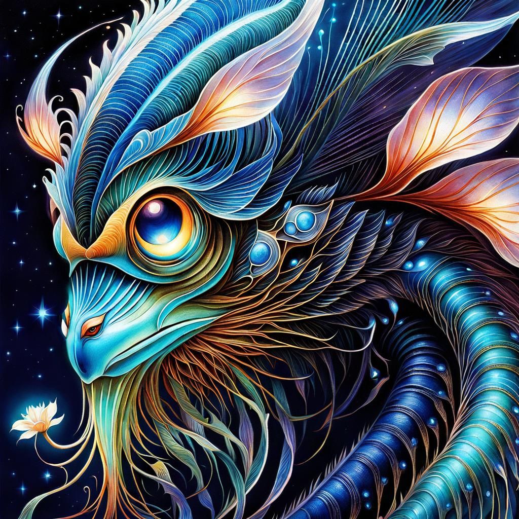Bioluminescent Flower Held by Zoomorphic Fantasy Creature