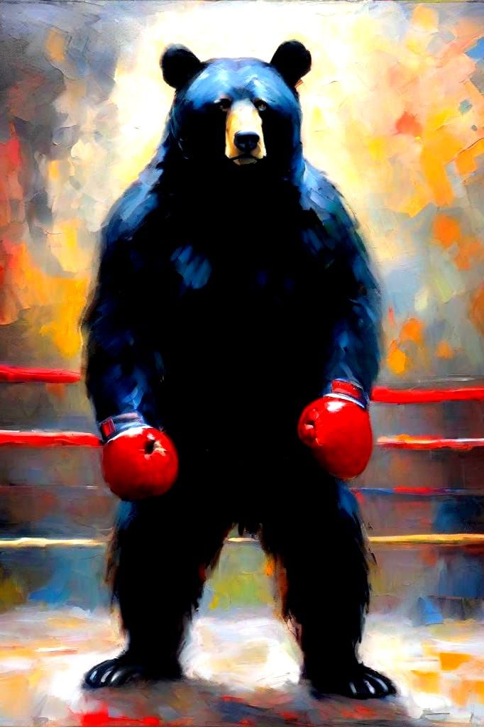 Black Bear Boxer in Expressionist Oil Painting