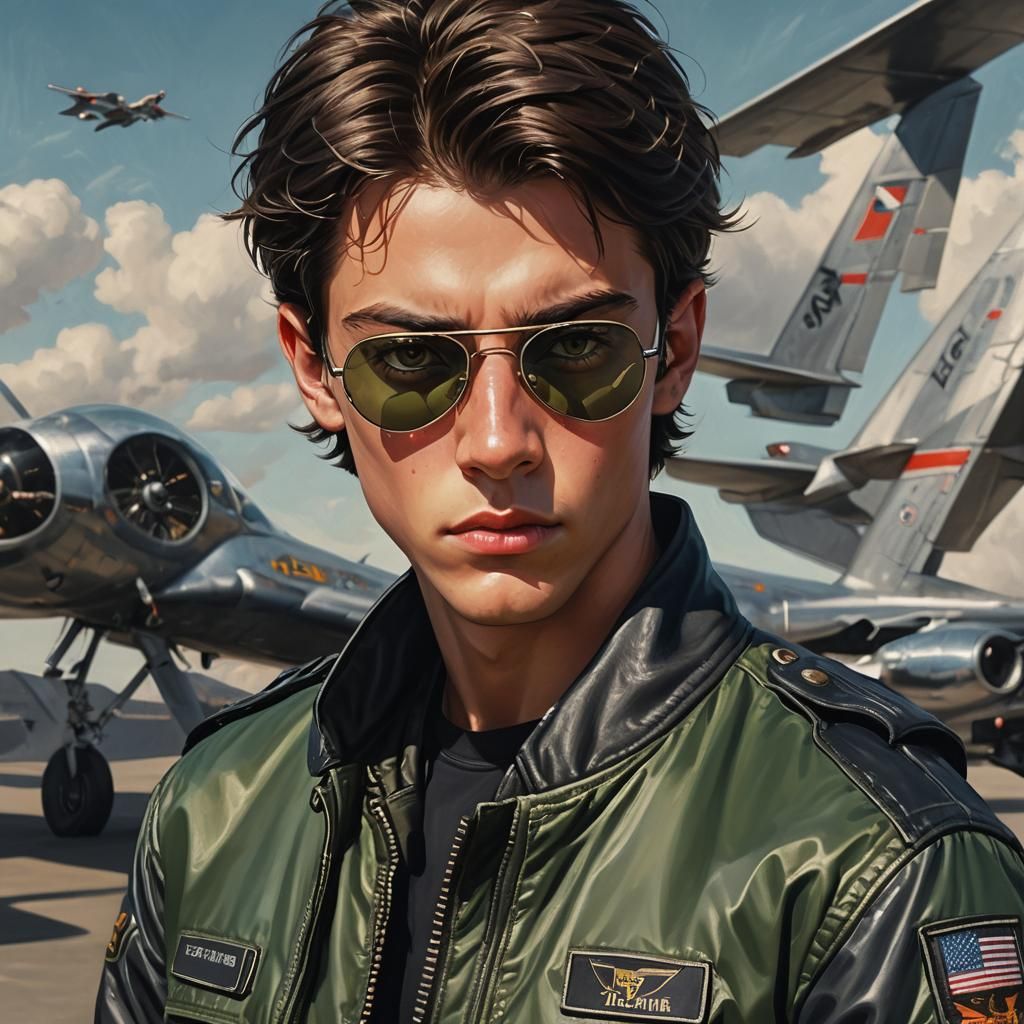 Determined Young Pilot in Realistic Matte Painting