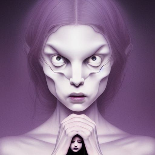 Eerie Woman in a Box: Digital Illustration