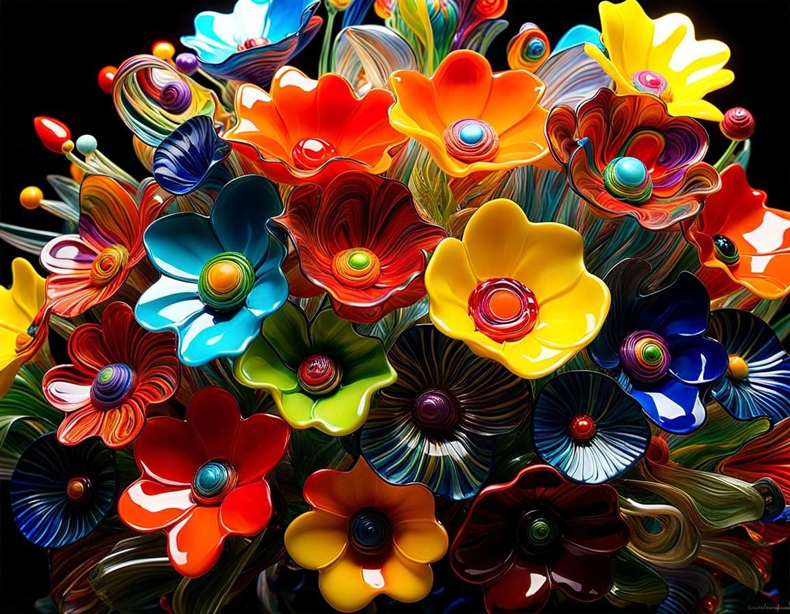 Whimsical Glass Flower Bouquet in 3D