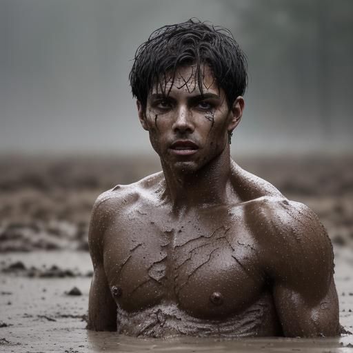 Man in Latex Sinking in Quicksand